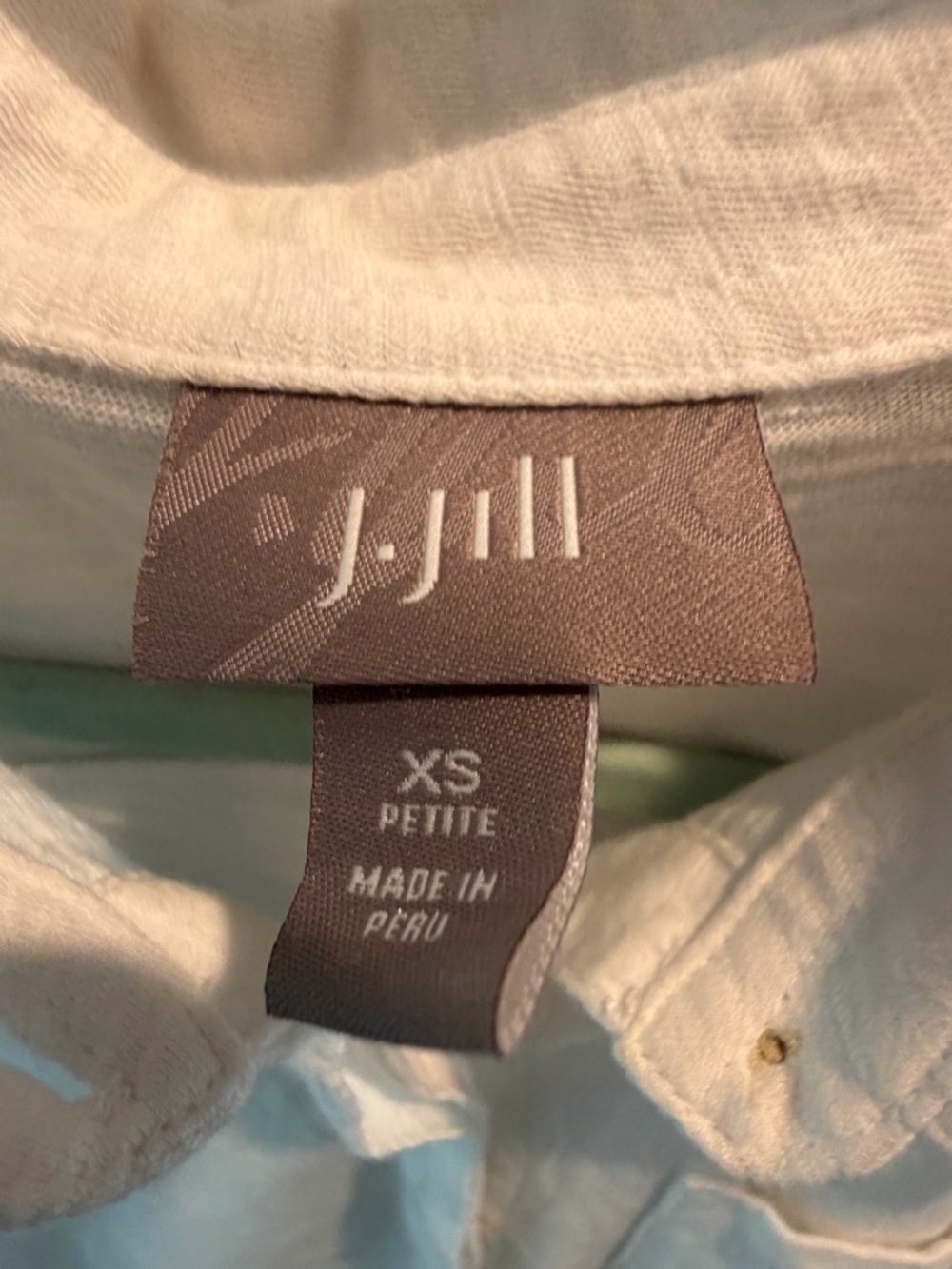 J Jill White Cotton Knit Top XS Petite Long Sleeve Collared Casual